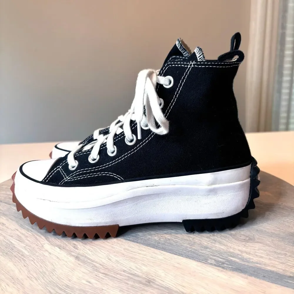 Converse Run Star Hike Hi Platform Black White Gum 166800C Women 6 Men 4.5